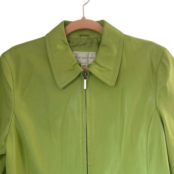 Vintage Y2K Brat Green Genuine Leather Full Zip Fitted Jacket Medium - Picture 5 of 12